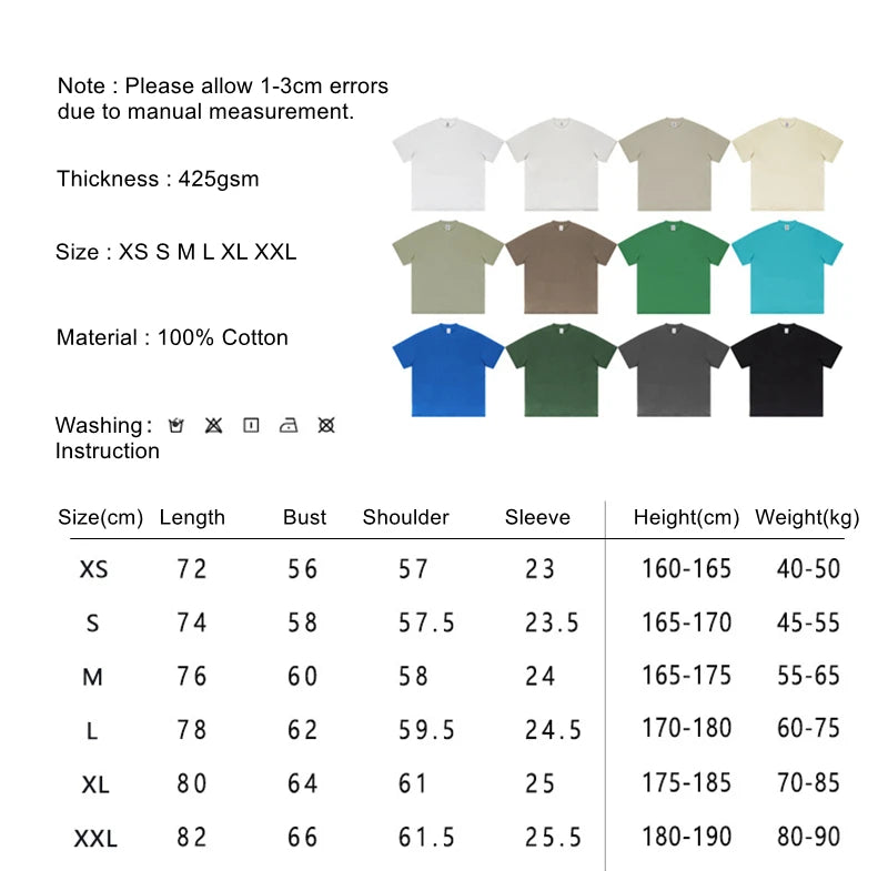 ZODF 2025 Heavy-Weight 425gsm 100% Cotton T-Shirts For Men Unisex Summer Oversized O-Neck Basic Solid T Shirt Brand Tees HY0485
