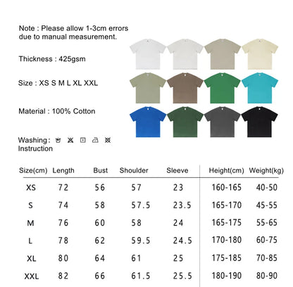 ZODF 2025 Heavy-Weight 425gsm 100% Cotton T-Shirts For Men Unisex Summer Oversized O-Neck Basic Solid T Shirt Brand Tees HY0485
