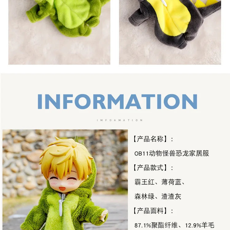 New Cute Dinosaur Animal Monster Doll Clothes For Ob11 obitsu 11 Molly Gsc 1/12 BJD Doll Accessories Clothing BJD Baby Clothes