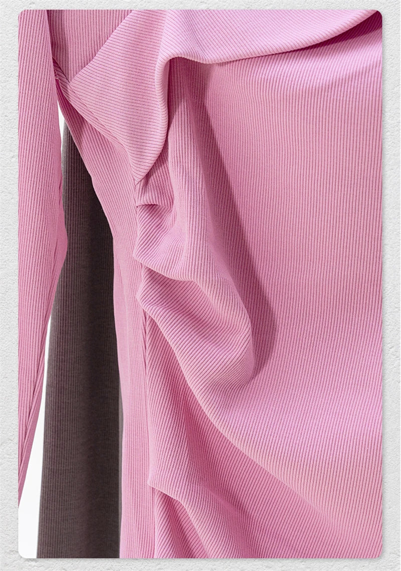 ZODF Retro Sexy Women Autumn Washed 275gsm T Shirt Ladies Girls Distressed Side Pleated Full Sleeve T-Shirts Tees HY1107