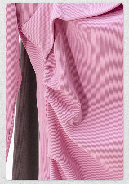 ZODF Retro Sexy Women Autumn Washed 275gsm T Shirt Ladies Girls Distressed Side Pleated Full Sleeve T-Shirts Tees HY1107