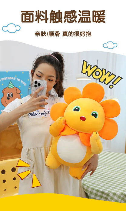Kawaii Sunflower Nailong Plush Toy Cartoon Smile Dinosaur Silly Cute Stuffed Anime Sofa Pillow Room Decor for Kids Birthday Gift