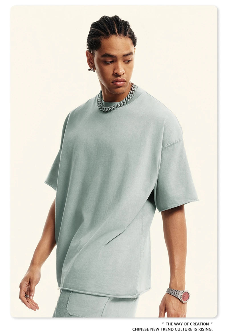 ZODF Retro 2024 Summer Men Washed Cotton T-Shirts  Unisex Women 310gsm Distressed Hem Loose Edge T Shirt Brand Tees HY0808