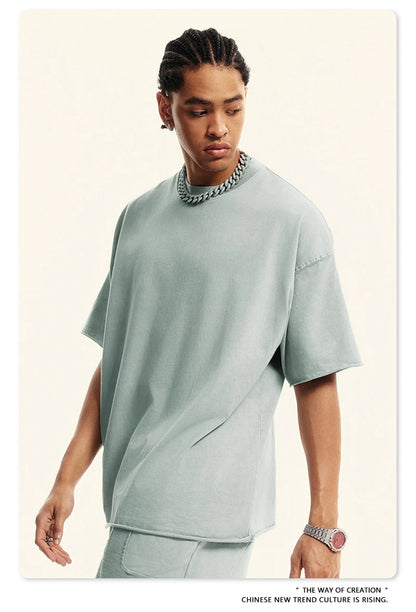 ZODF Retro 2024 Summer Men Washed Cotton T-Shirts  Unisex Women 310gsm Distressed Hem Loose Edge T Shirt Brand Tees HY0808