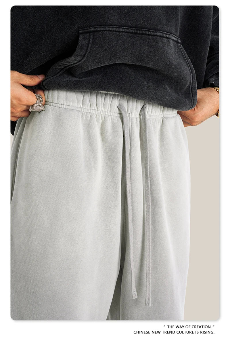 ZODF Retro Winter Monkey Washed Fleece Pants For Men Unisex Washed High Street 332gsm Warm Oversized Straight Trousers HY0892