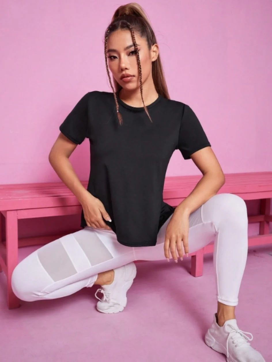 Women’s Summer Yoga T-Shirt Short Sleeve Breathable Quick Dry Mesh Back Fitness Top Loose Fit