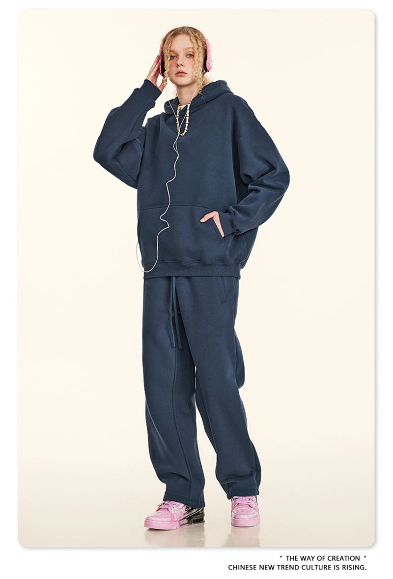 ZODF New 2024 Autumn Winter Men 345gsm Fleece Hoodies Unisex Women Relax Fit Warm Solid Hooded Pullovers Sweatshirts HY0863