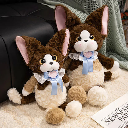 Cartoon Devon Rex cat Plushies Soft Doll Cute White Black Cat with Bowknot Decor Stuffed Toy Sweet Lady Style Kitten For Girl