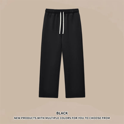 ZODF Casual 350gsm Fleece Unisex Loose Fit Wide Leg Straight Pants Warm Sport Trousers Winter HY0037 - black / XL