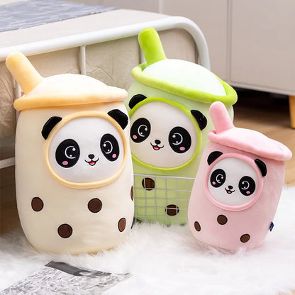 Cartoon Animals Shape Boba Stuffed Panda Polar Bear Shark Bubble Tea Plush Doll Hug Throw Pillow for Kids Round Ball Soft Drink