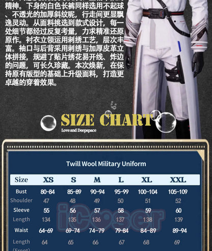 iCoser Love and Deepspace Caleb Cosplay Costume White Farspace Colonel Uniform Cap Combat Outfits Halloween Party for Women Men