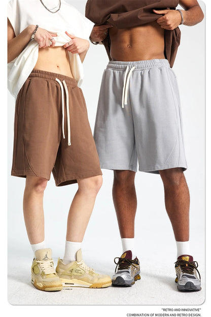 ZODF Trendy 2025 Men Summer Patchwork 345gsm Shorts Unisex Casual High Street Loose Fit Sport Solid Shorts Streetwears HY1053