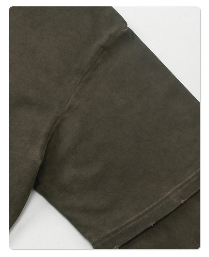 ZODF New 2024 Autumn Fake 2 Pieces T-Shirt For Men Unisex Loose Solid Long Sleeve O-Neck 305gsm Cotton T Shirt Brand Tops HY0944