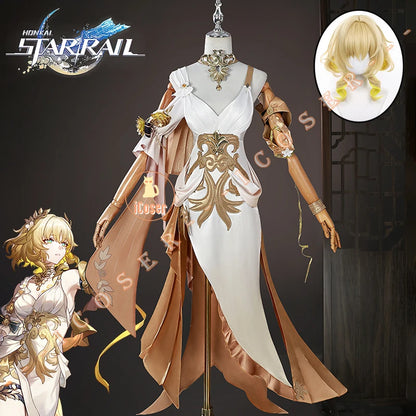 Honkai Star Rail Aglaea Cosplay Costume Wig Dress Headwear Ring Amphoreus The Goldweaver Metal Props Halloween Party Women Girls