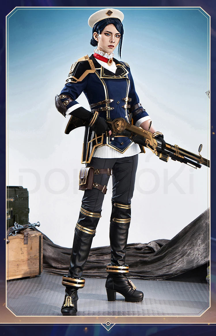 Caitlyn Cosplay Costume Anime Cosplay【S-3XL】DokiDoki-SR Women Halloween Uniform Caitlyn Cosplay Armor Hat Metal Plus Size