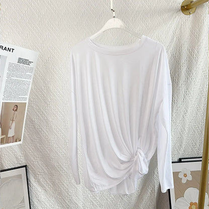 Women’s Long Sleeve Yoga Shirt O-Neck Breathable Loose Fit Sports Top for Running Pilates Gym Fitness - White / M