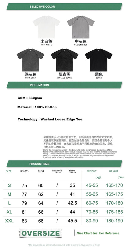 ZODF 2025 Men Summer Heavy Weight Washed 330gsm Cotton T-shirt Unisex High Street Distressed Holes Oversized T Shirts Tee HY0984