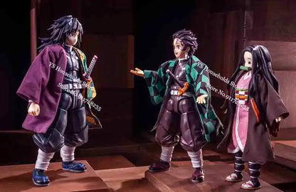 1/12 Kamado Nezuko Female Figure Pink Short Skirt Coffee Kimono Windbreaker Clothes Set Accessory For 6" Shf Demon Slayer Doll