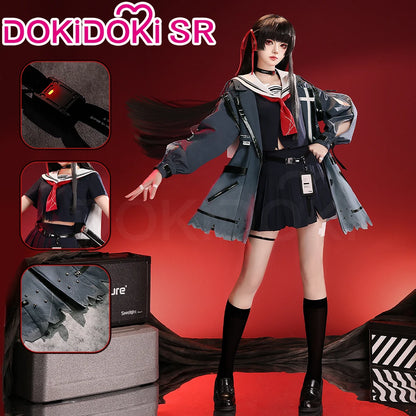 CHISA Cosplay Costume Game Wuthering Waves DokiDoki-SR Women Black JK Uniform Halloween CHISA Suit Coat Cosplay Wig