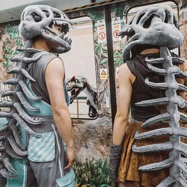 Large Size 120cm Realistic Dinosaur Skeleton Costume Set Funny Headgear Cosply Dress Up Clothing Plush Toys Creative Gifts