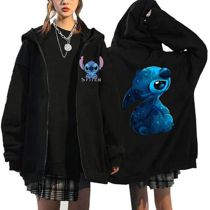 Women's Clothing Deals Aesthetic Youth Sweatshirts Black Zip Hoodies Disney Lilo & Stitch Winter Sweaters Women's Coats Jackets