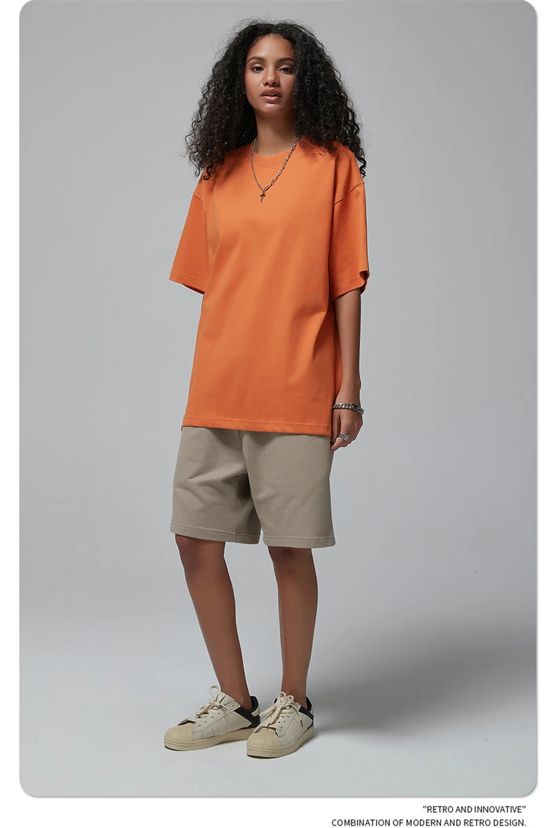 ZODF New Spring Summer Men 305gsm Cotton T Shirts Unisex Heavy Weight Oversized FG Noshrink Basic Solid T-Shirt Tees HY0165