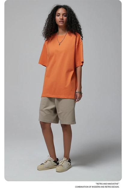 ZODF New Spring Summer Men 305gsm Cotton T Shirts Unisex Heavy Weight Oversized FG Noshrink Basic Solid T-Shirt Tees HY0165