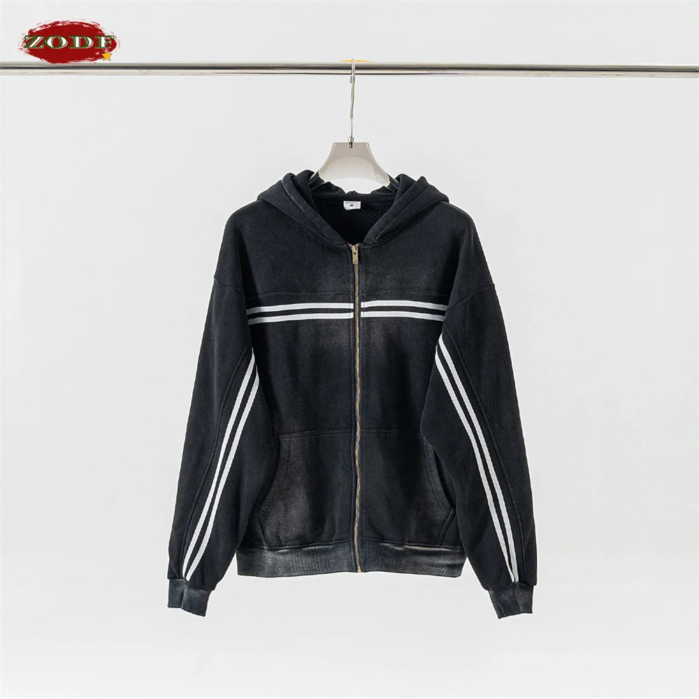 ZODF Retro 2024 Winter Men Zipper Fleece Hoodies Unisex Oversized Washed 360gsm Sport Knitted Hooded Coat HY0905