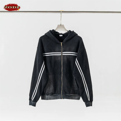 ZODF Retro 2024 Winter Men Zipper Fleece Hoodies Unisex Oversized Washed 360gsm Sport Knitted Hooded Coat HY0905