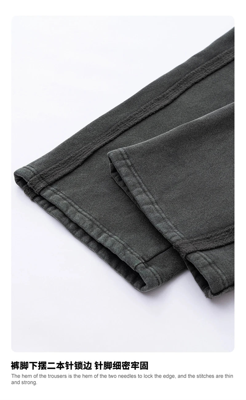 ZODF Vintage Man Winter Washed Fleece Straight Pants Unisex Distressed 360gsm Knitted Warm Trousers Brand Bottoms HY1092