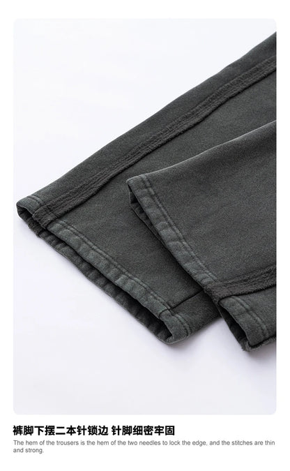 ZODF Vintage Man Winter Washed Fleece Straight Pants Unisex Distressed 360gsm Knitted Warm Trousers Brand Bottoms HY1092