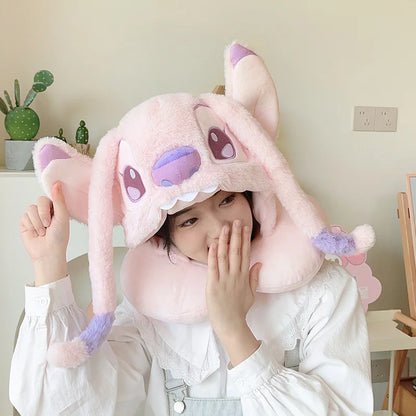 Cartoon Angel Travel Neck Pillow Car Neck Hooded Pillow U-Shaped Portable Blackout Nap Pillow Adjustable Traveling Neck Pillow