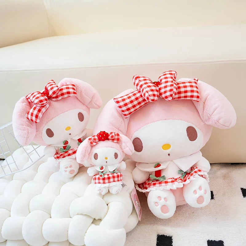 Sanrio Cartoon Plush Toy Kawali Strawberry My Melody Soft Stuffed Doll Pendant Keychain Toys Girl Kids Xmas Gift