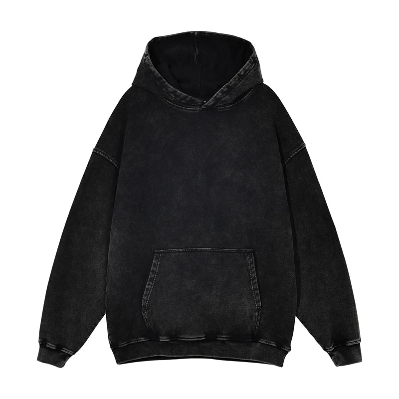 ZODF Autumn Winter Men 420gsm Heavyweight Washed Cotton Hoodie Streetwear Sweatshirt HY0307 - black / XXL / China