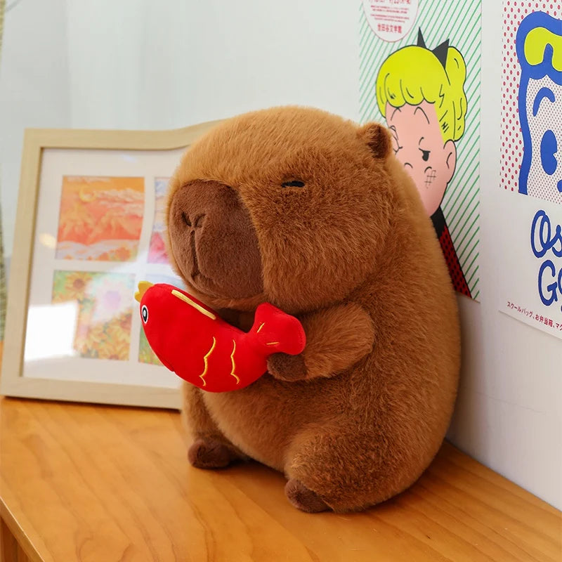 Cute Stuffed Capybara Plush Toy Holding Boba Tea Flower Capybara Plushies Cosplay Bread Dino Avocado Lovely Teddy Girl Gift