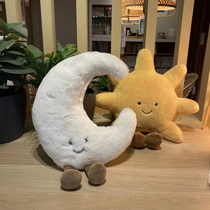 Nordic Smile Face Moon Yellow Sun Plushie Cushion Stuffed Cute Weather Plush Toy for Kid Bedroom Decor Sofa Throw Pillow