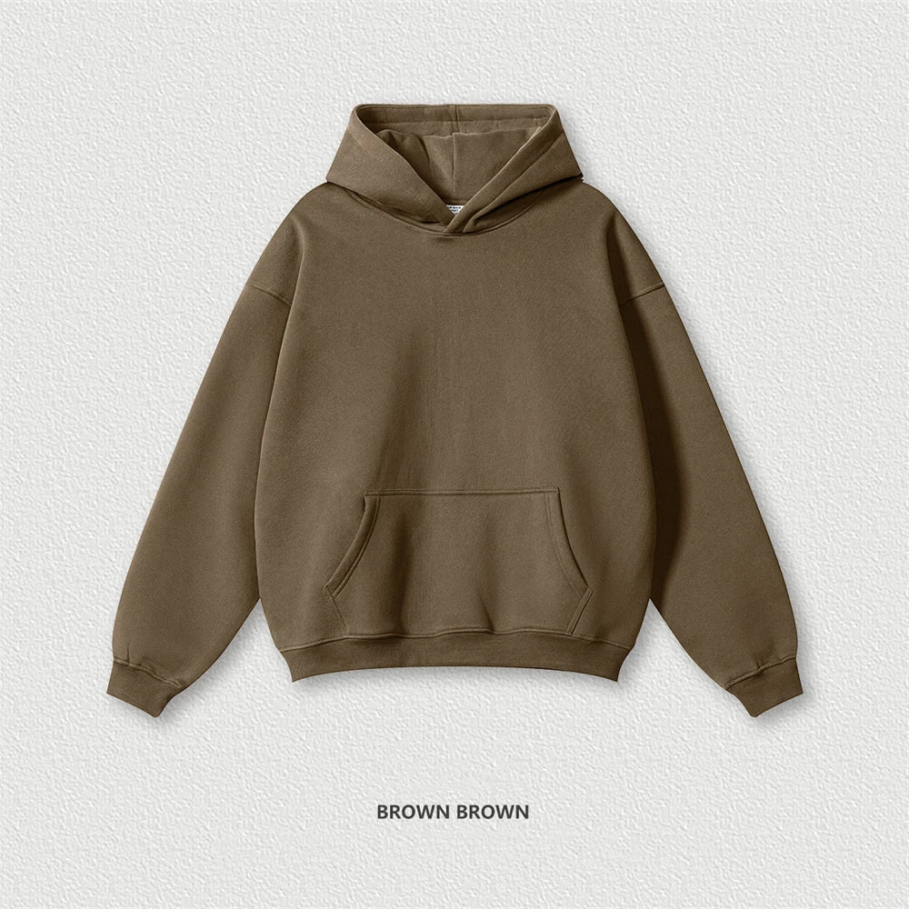 ZODF New 2024 Autumn Winter Men 345gsm Fleece Hoodies Unisex Women Relax Fit Warm Solid Hooded Pullovers Sweatshirts HY0863