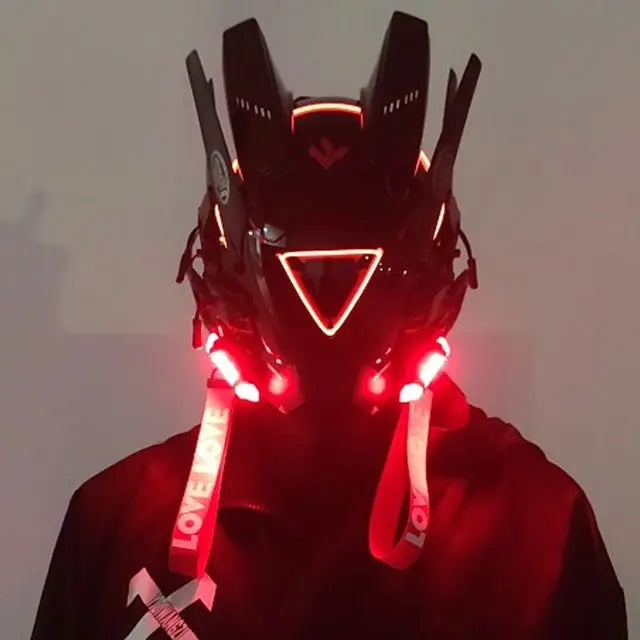 Cyberpunk Helmet Cosplay Mask with LED Light Dreadlocks Braided Wings Shinobi Samurai Style – Birthday & Christmas Gift