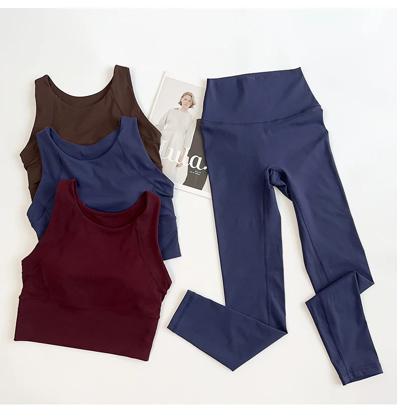 2 Piece Yoga Clothes Women's Gym Yoga Set Strap Cross Back Push Up Sport Bra High Waist Yoga Leggings Sportwear Workout Wear