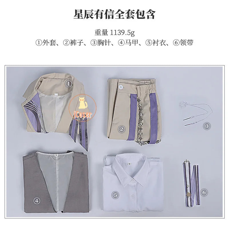 Love and Deepspace Xavier Cosplay Costume Wig Birthday Outfit Uniform Suit Brooch Halloween Party for Women Men Carnival Props