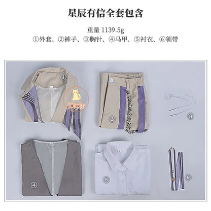 Love and Deepspace Xavier Cosplay Costume Wig Birthday Outfit Uniform Suit Brooch Halloween Party for Women Men Carnival Props