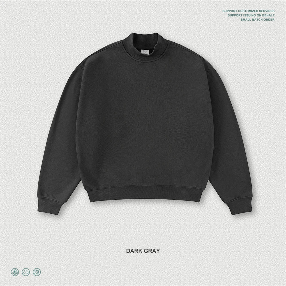 ZODF New Winter Man 345gsm Loose Fit Fleece Sweatshirt Unisex Cusual Boxy Warm Half Turtleneck Pullovers HY1181