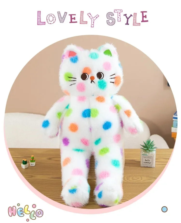 45-80cm Kawaii Wave Point Cat Plush Toy Doll Pillow Cushion Cartoon White Red Large Size Sleeping Plush Doll Gift for Girlfriend