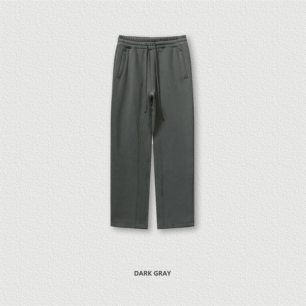 ZODF 345gsm Fleece Straight Pants for Men Unisex Loose Comfortable Sport Trousers Autumn Winter HY0864 - Dark Grey / M