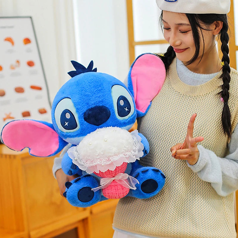 30/70CM Lilo and Stitch Disney Plush Toys Anime Cartoon Stuffed Xmas Rose Bouquet Angel Stich Doll Plushie Kids Birthday Gifts
