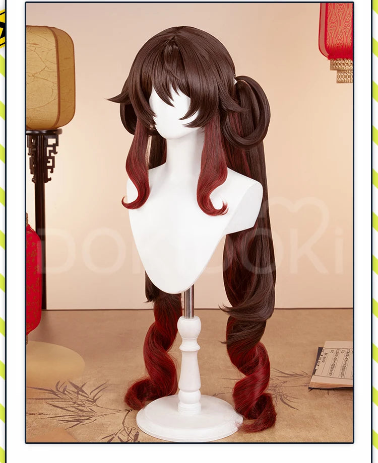 IN STOCK Yumemizuki Mizuki Hutao Wig Game Genshin Impact DokiDoki 95cm Long Wig Hu Tao Lantern Rite Free Cap Yumemizuki Ears Fan