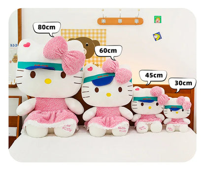 New Sanrio Plush Leopard Print Baseball Cap KT Cat Hello Kitty Stuffed Animal Kitten Pillow Doll for Kids Birthday Xmas Gift For