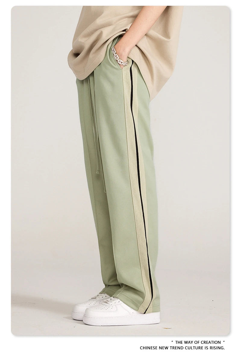 ZODF Spring Summer 275GSM Basic Side Webbing Trousers For Men Unisex American Retro Casual Sports Straight Pants HY0540