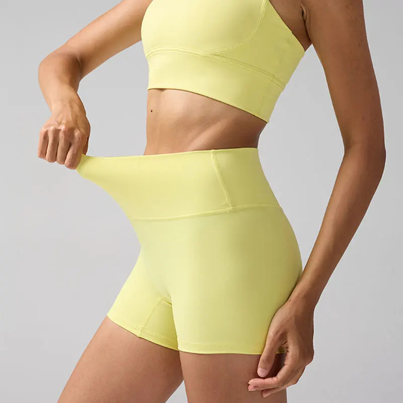 Solid Color Women’s High-Waisted Fitness Yoga Shorts – Quick Dry Breathable for Running & Cycling