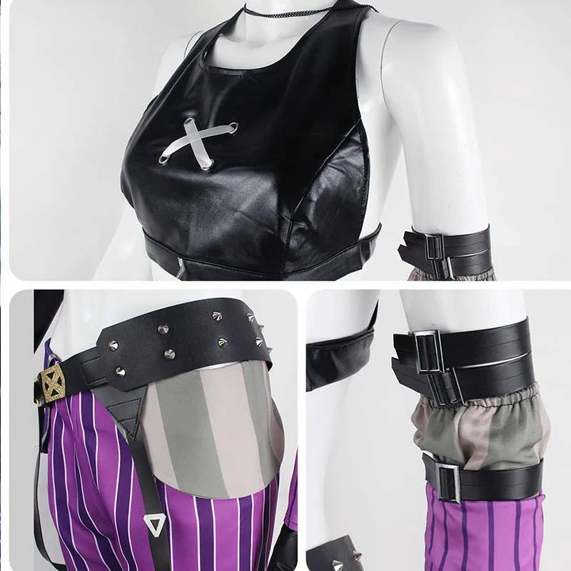 League of Legends Jinx Cosplay Costume Adult Faux Leather Set